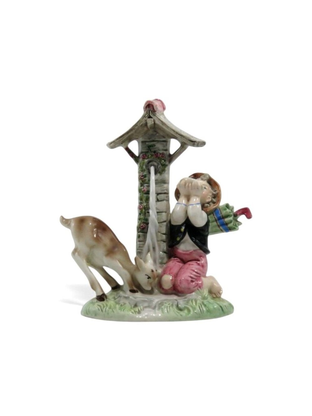 Fontanini Child and Deer Fawn Well Figurine Italy Vintage 9"